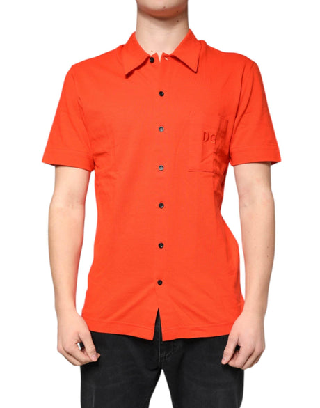 Dolce & Gabbana Orange Cotton Button Down Casual Polo Shirt - Hilstor