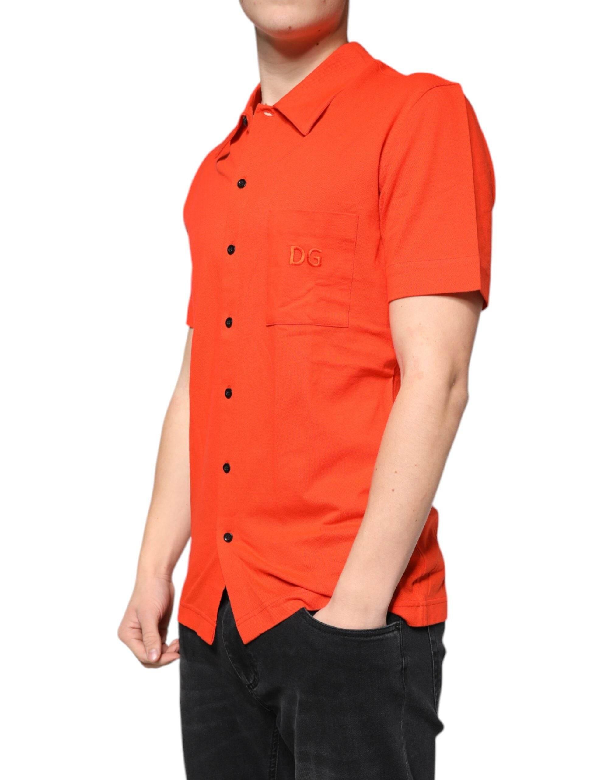 Dolce & Gabbana Orange Cotton Button Down Casual Polo Shirt - Hilstor