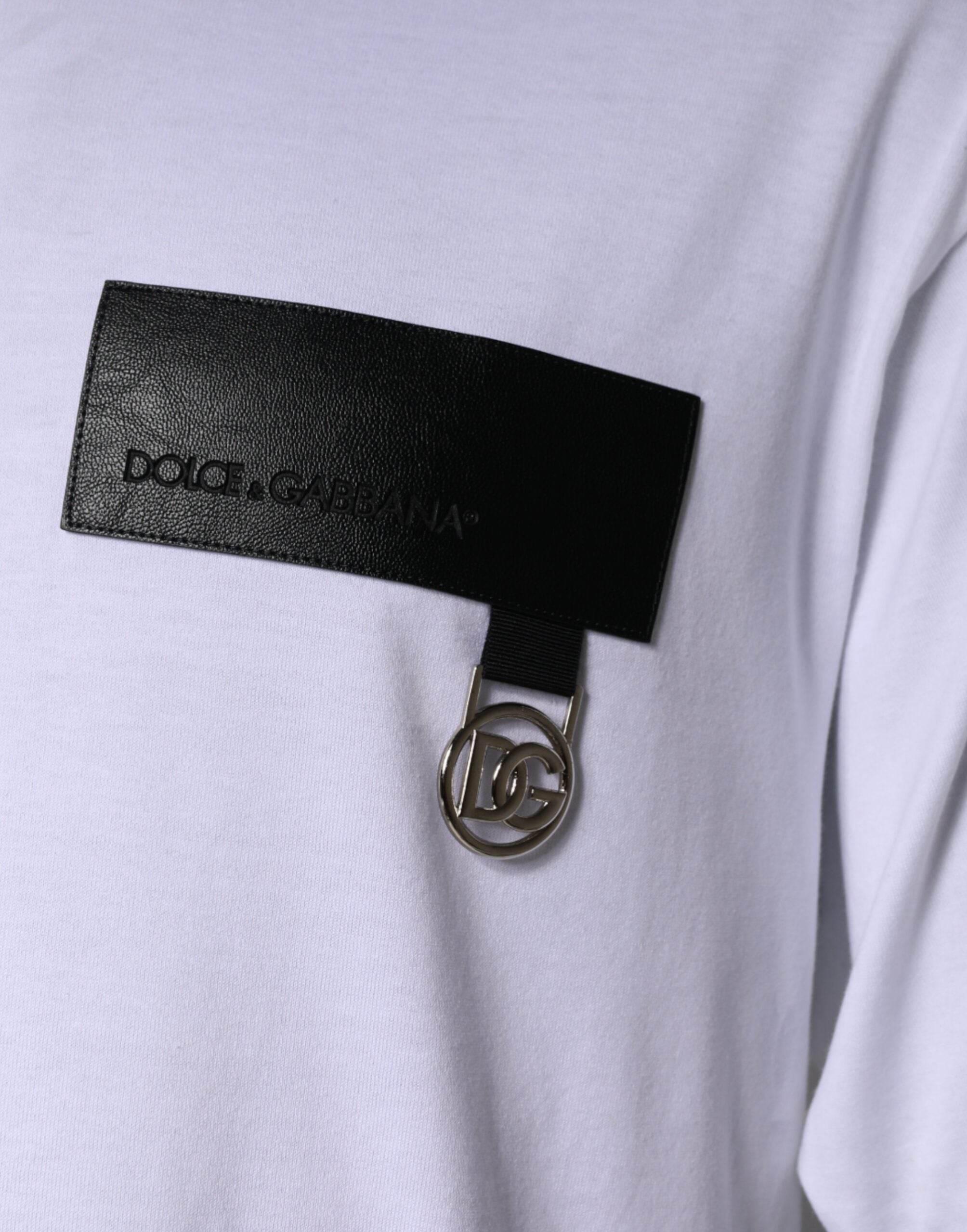 Dolce & Gabbana White Logo Patch Cotton Crew Neck T-shirt - Hilstor