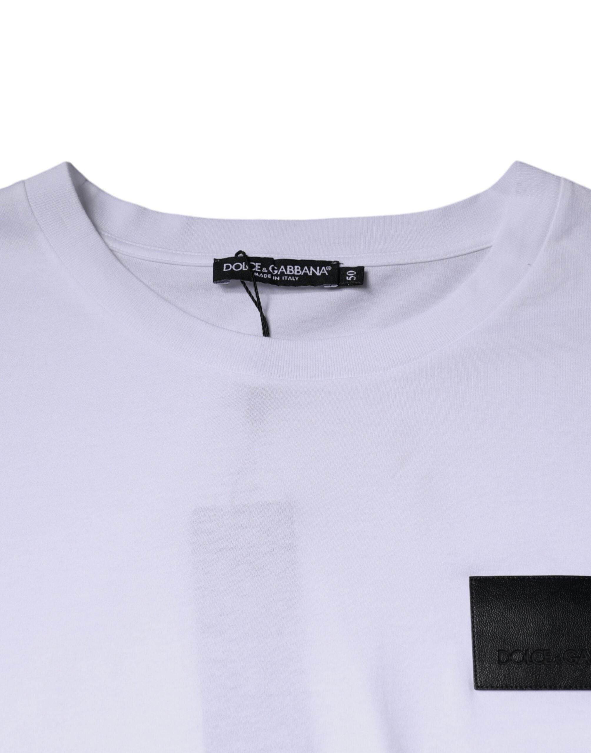 Dolce & Gabbana White Logo Patch Cotton Crew Neck T-shirt - Hilstor