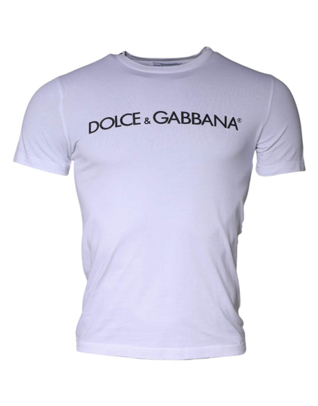 Dolce & Gabbana White Logo Print Cotton Crew Neck T-shirt - Hilstor
