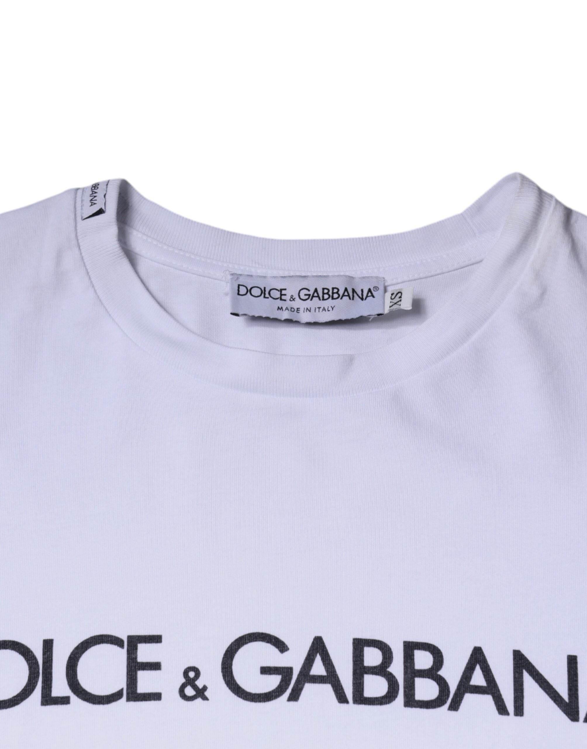Dolce & Gabbana White Logo Print Cotton Crew Neck T-shirt - Hilstor