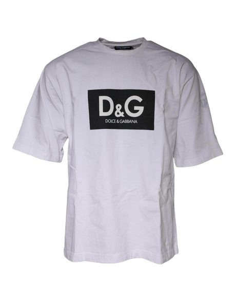 Dolce & Gabbana White Logo Print Cotton Crew Neck T-shirt - Hilstor