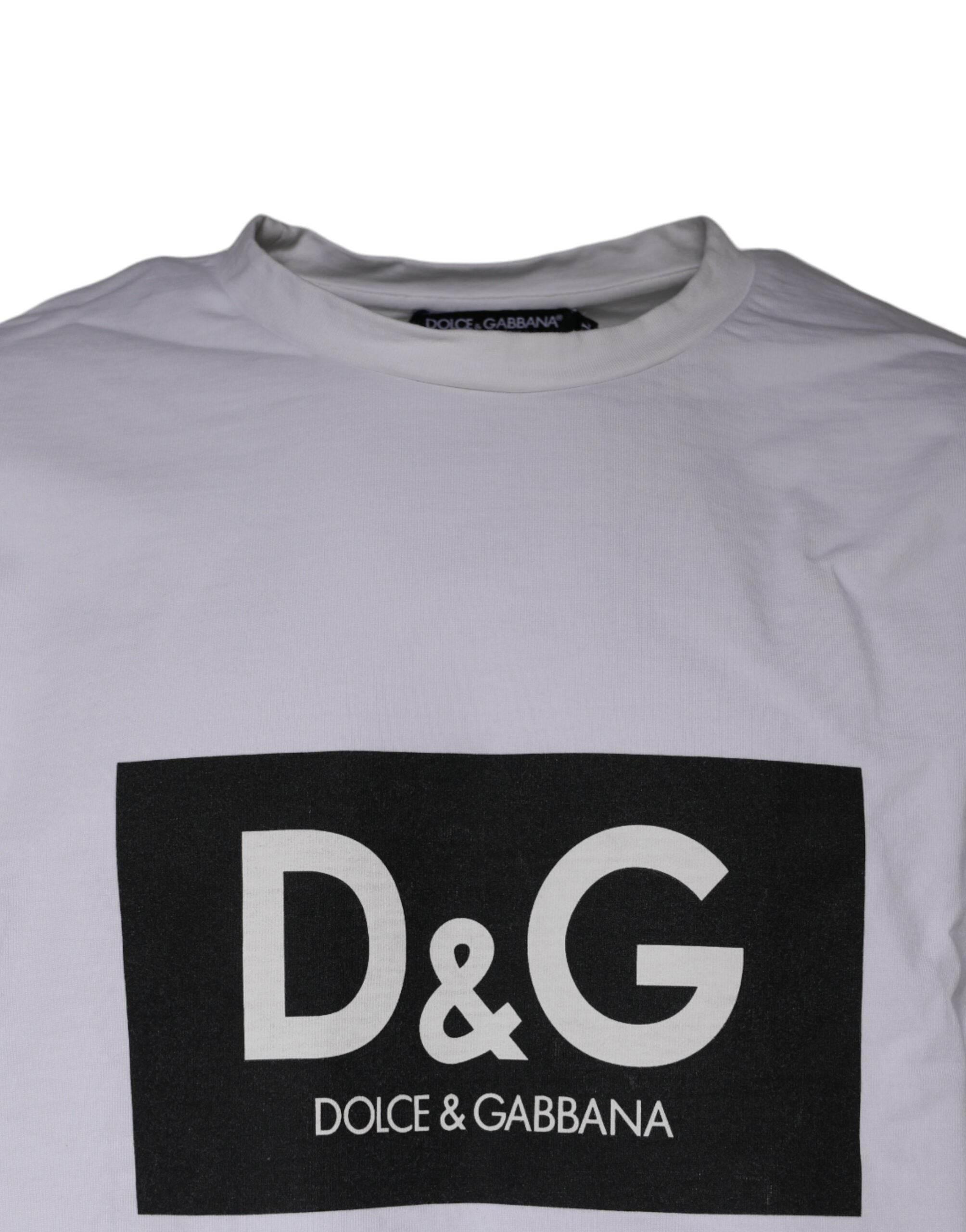 Dolce & Gabbana White Logo Print Cotton Crew Neck T-shirt - Hilstor