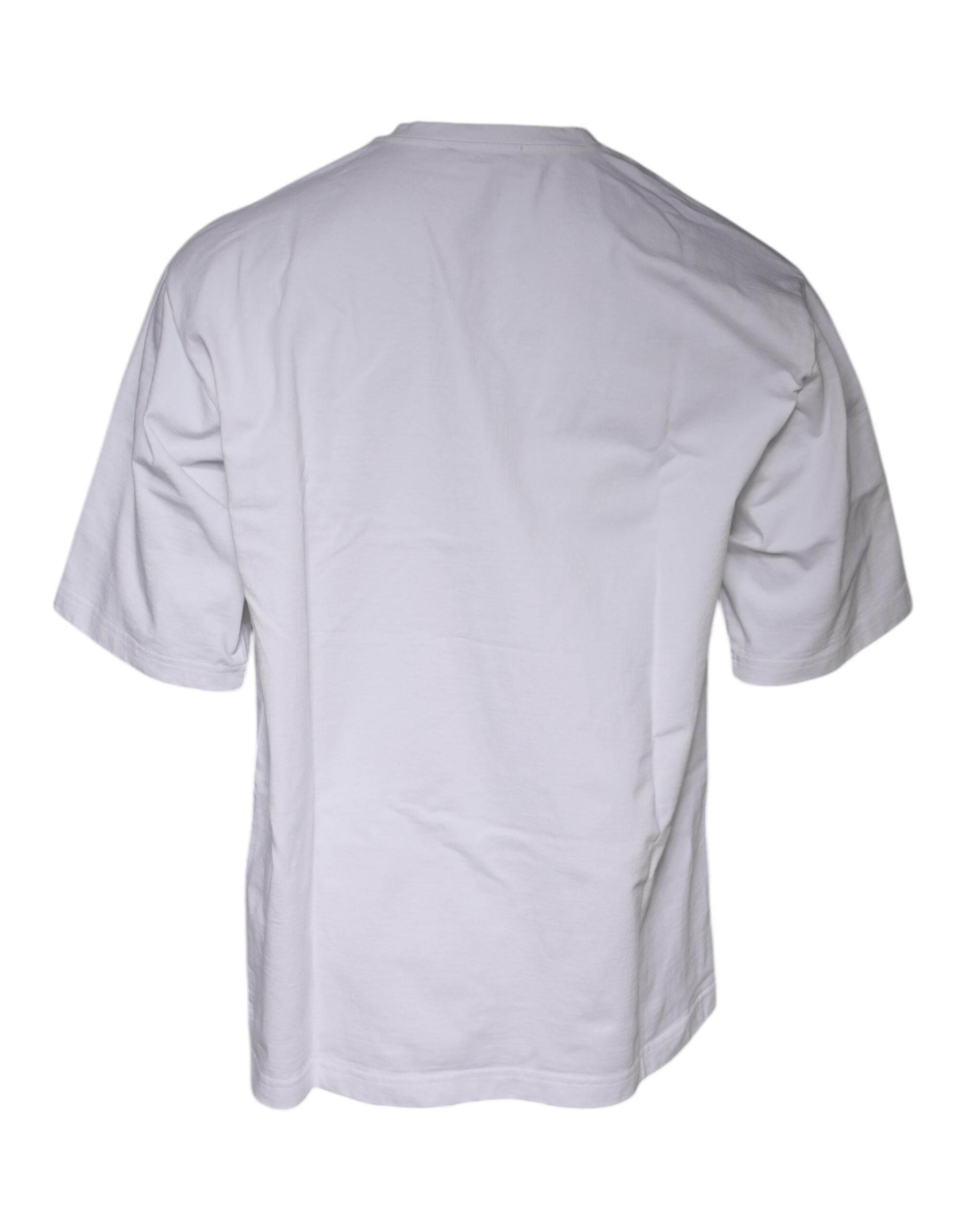 Dolce & Gabbana White Logo Print Cotton Crew Neck T-shirt - Hilstor