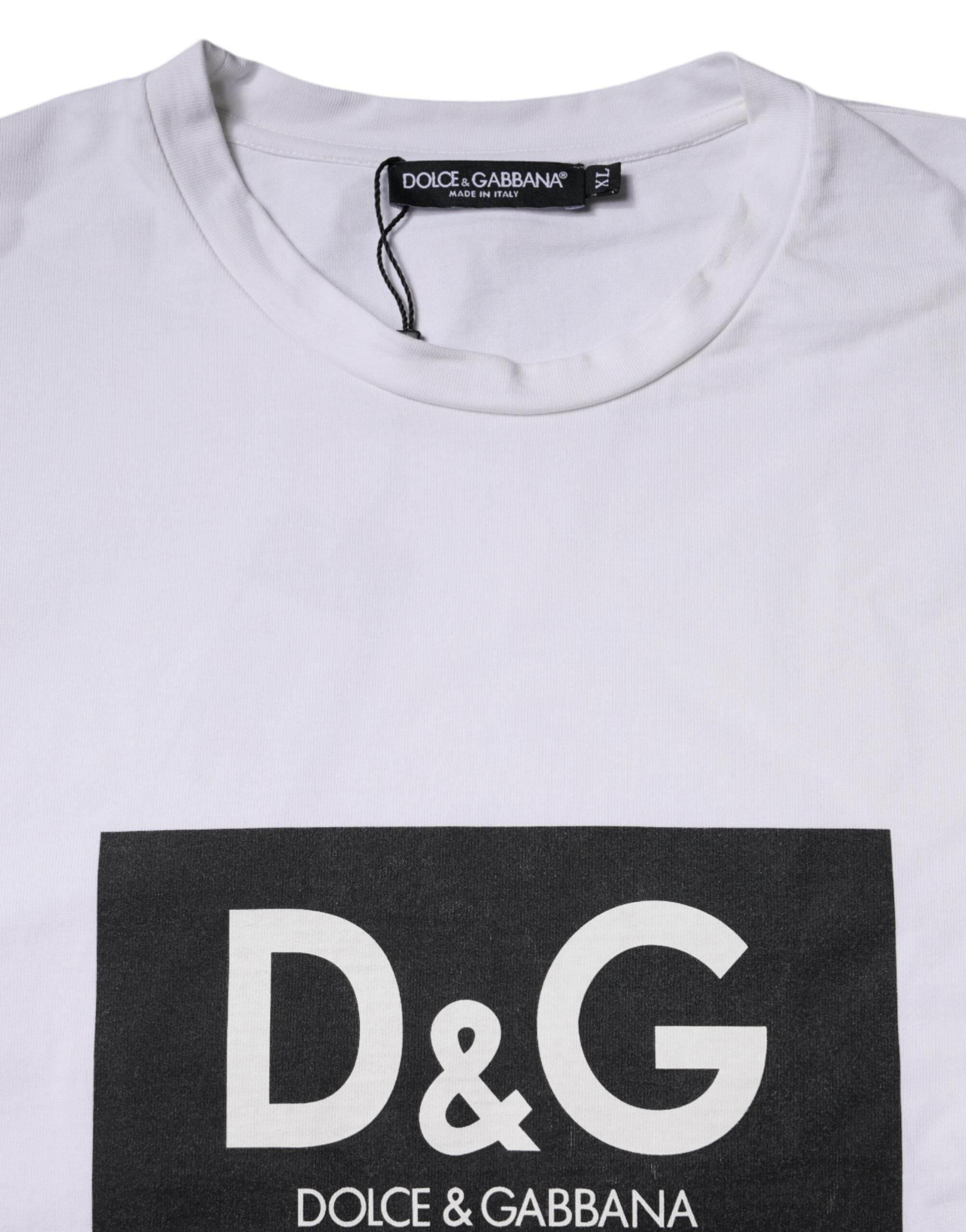 Dolce & Gabbana White Logo Print Cotton Crew Neck T-shirt - Hilstor