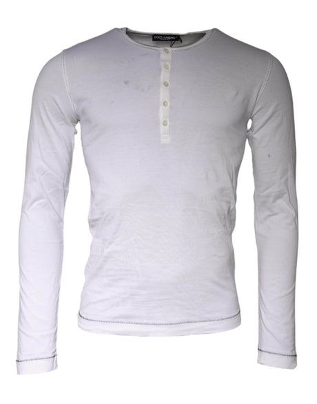 Dolce & Gabbana White Cotton Buttoned Long Sleeves T-shirt - Hilstor
