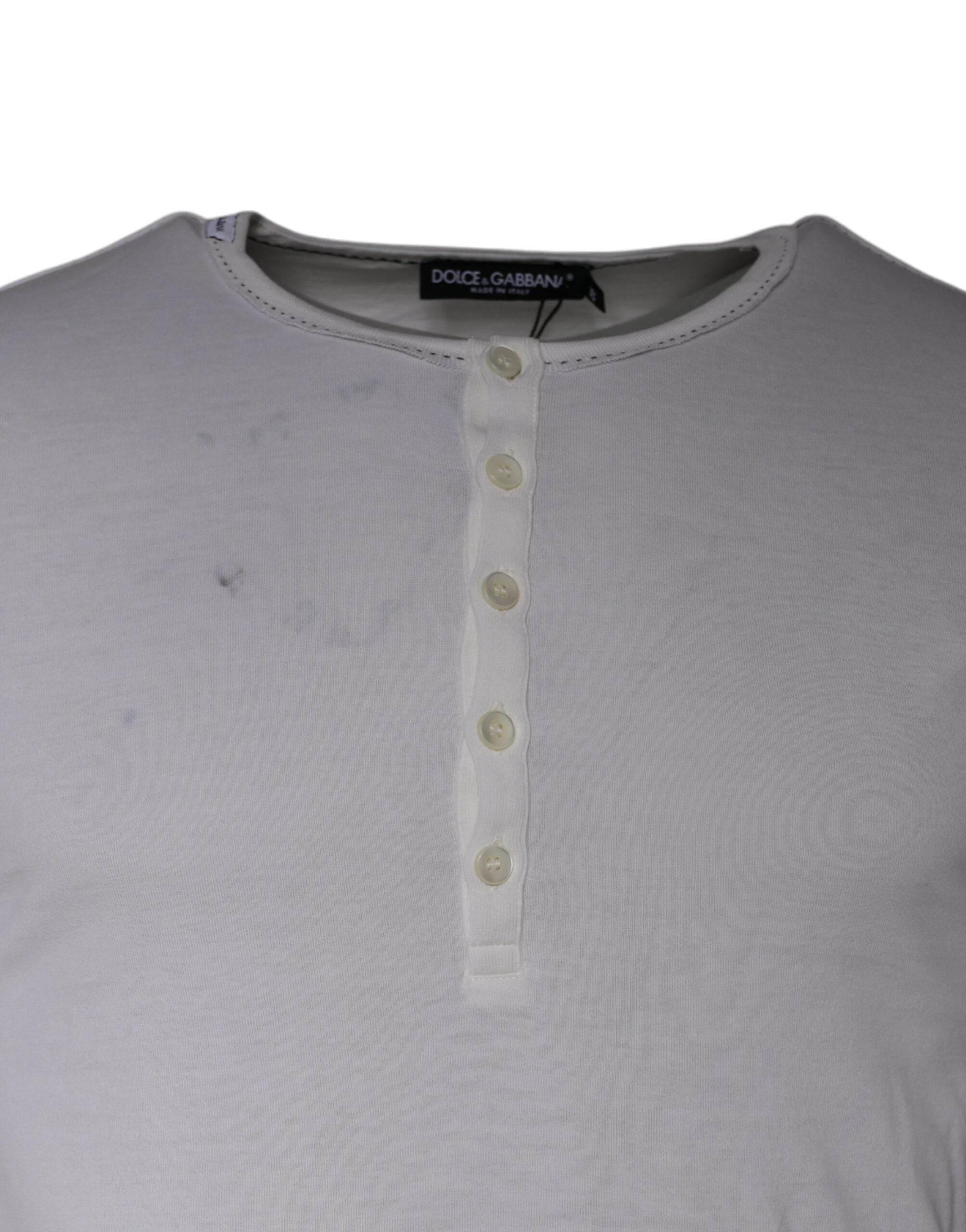 Dolce & Gabbana White Cotton Buttoned Long Sleeves T-shirt - Hilstor