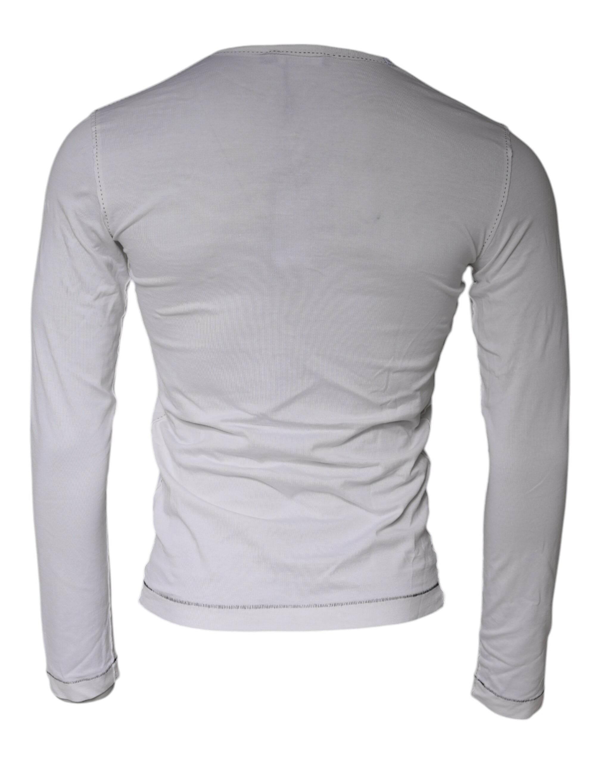 Dolce & Gabbana White Cotton Buttoned Long Sleeves T-shirt - Hilstor