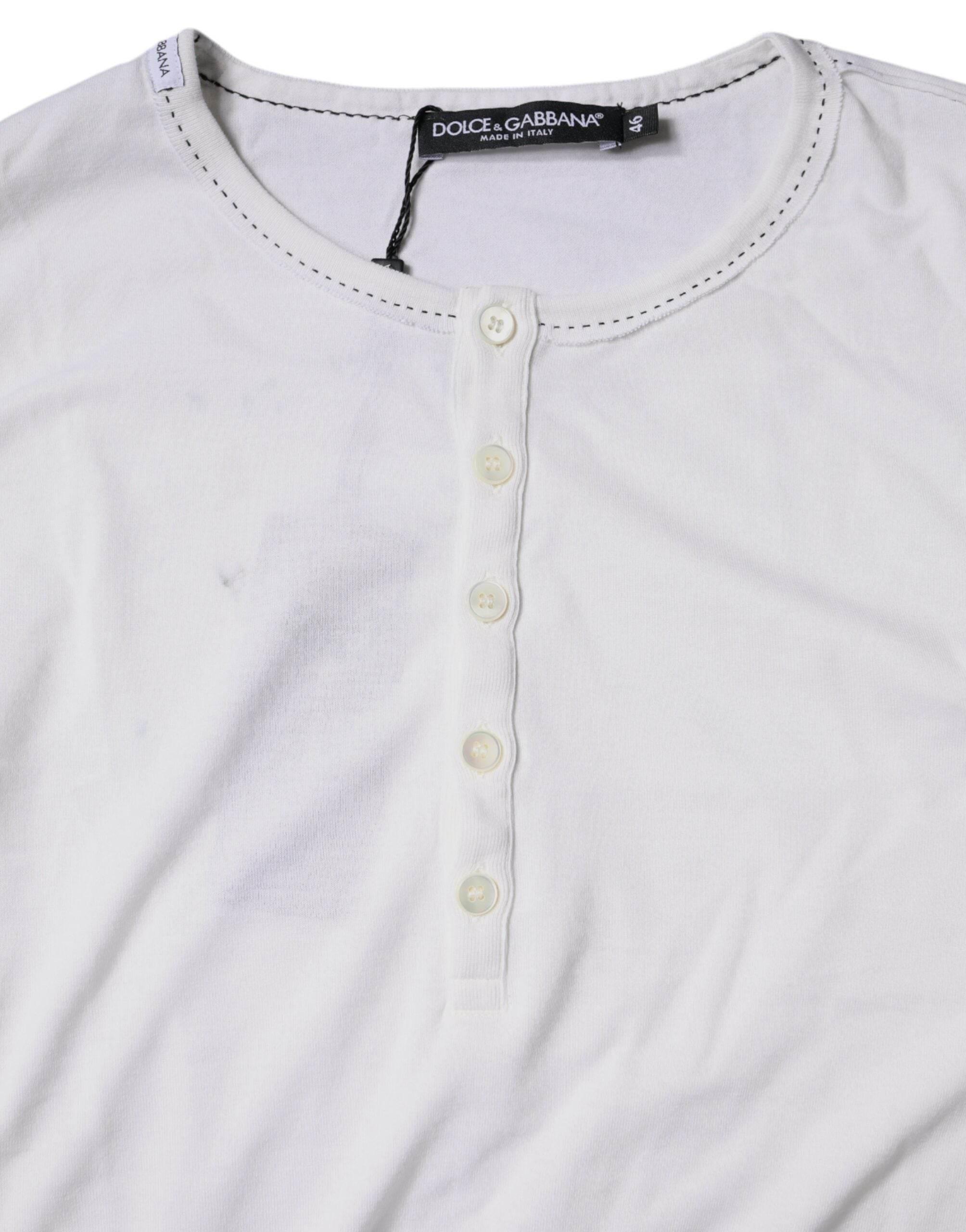 Dolce & Gabbana White Cotton Buttoned Long Sleeves T-shirt - Hilstor