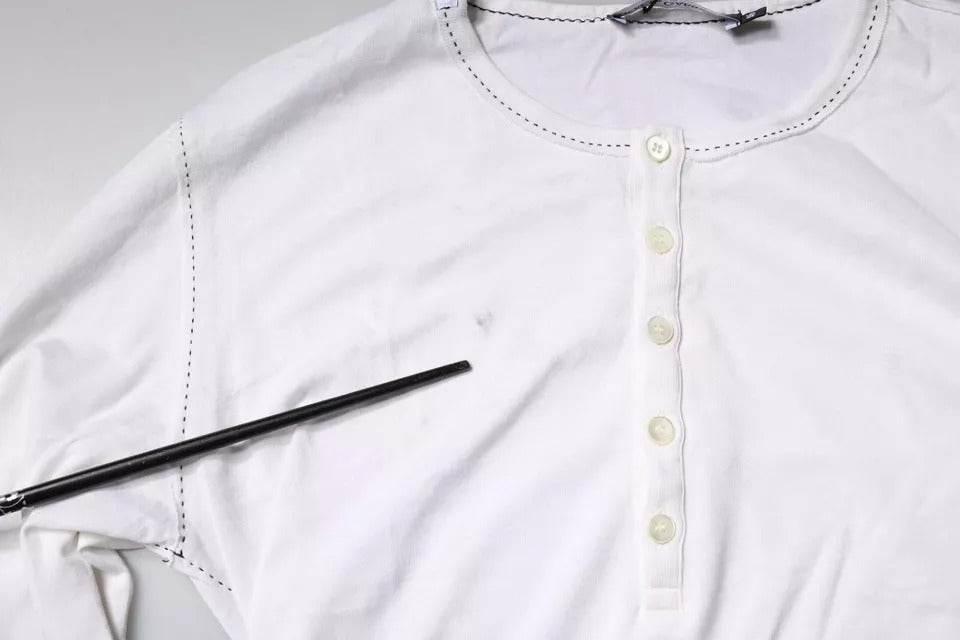 Dolce & Gabbana White Cotton Buttoned Long Sleeves T-shirt - Hilstor