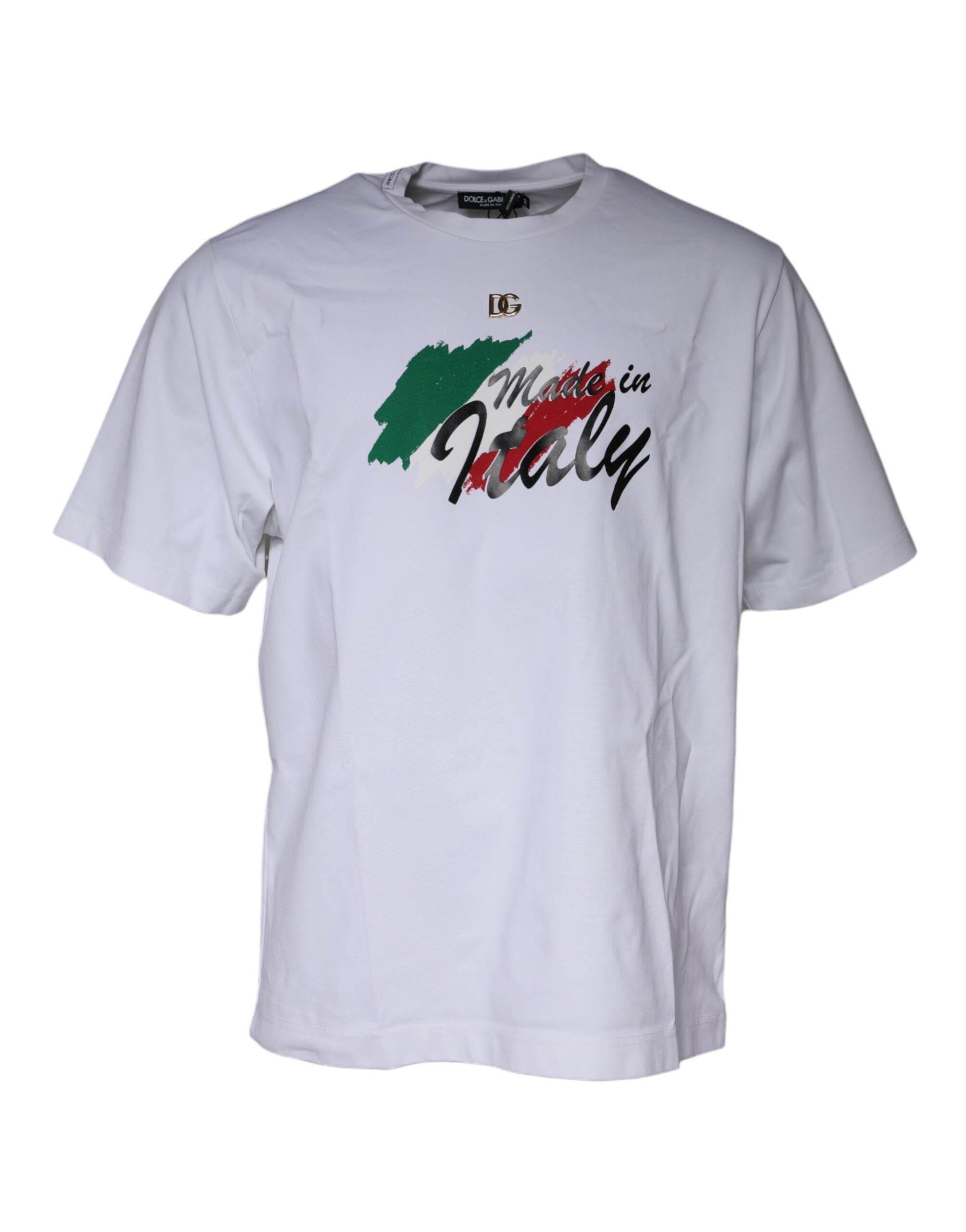 Dolce & Gabbana White Graphic Print Cotton Crew Neck T-shirt - Hilstor