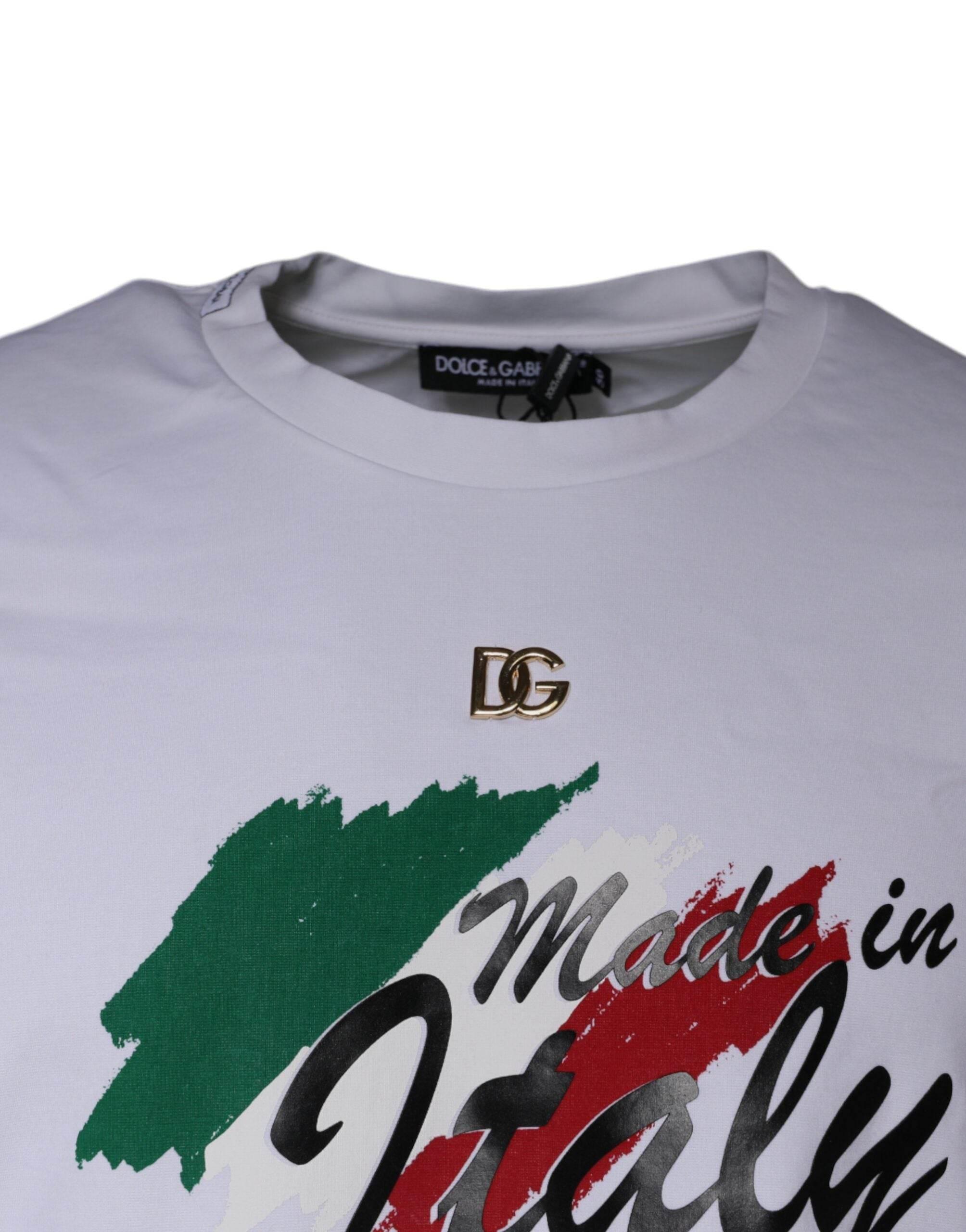 Dolce & Gabbana White Graphic Print Cotton Crew Neck T-shirt - Hilstor