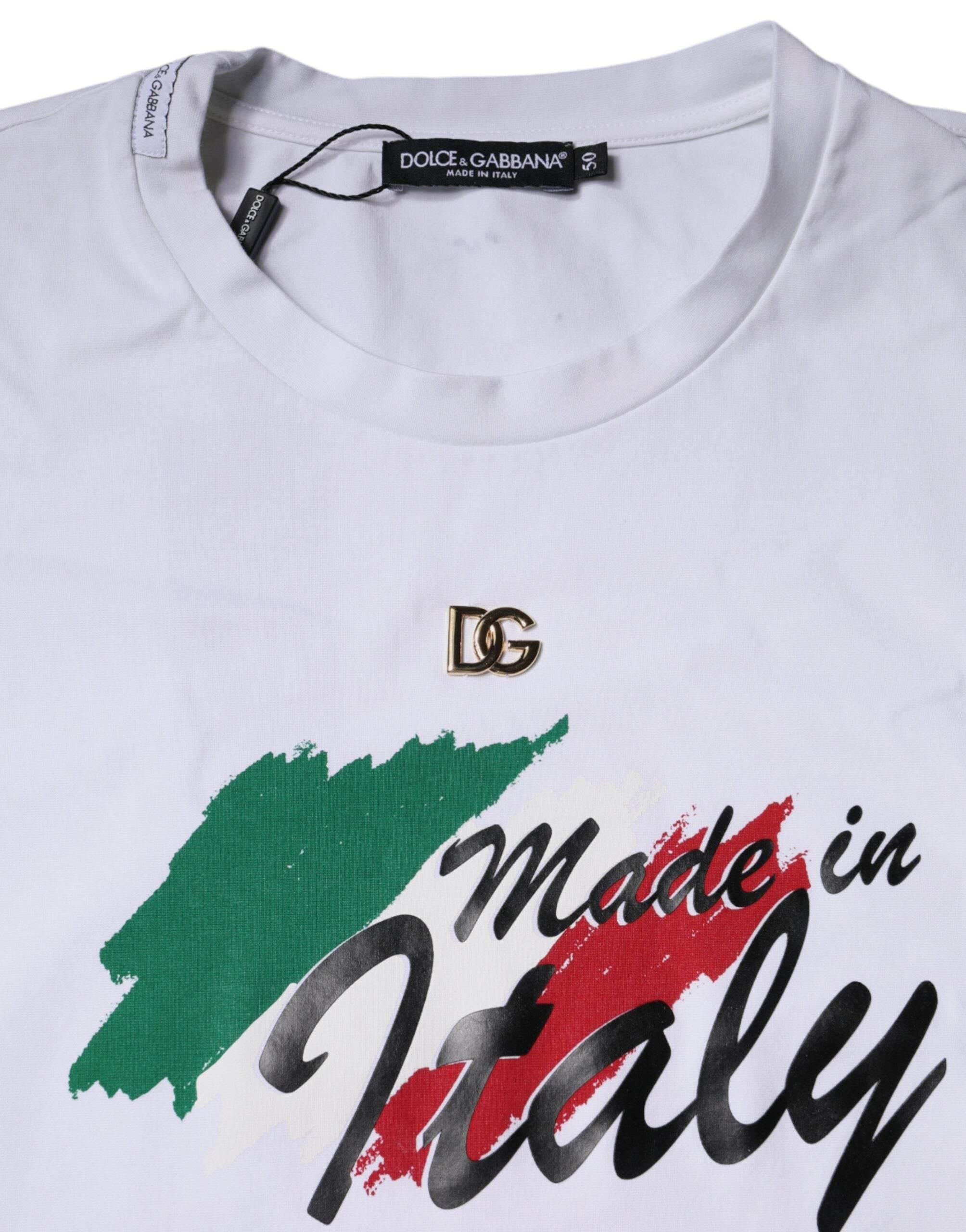 Dolce & Gabbana White Graphic Print Cotton Crew Neck T-shirt - Hilstor