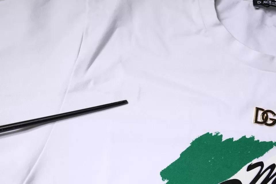 Dolce & Gabbana White Graphic Print Cotton Crew Neck T-shirt - Hilstor