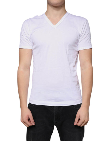 Dolce & Gabbana White Cotton V-neck Short Sleeves T-shirt - Hilstor