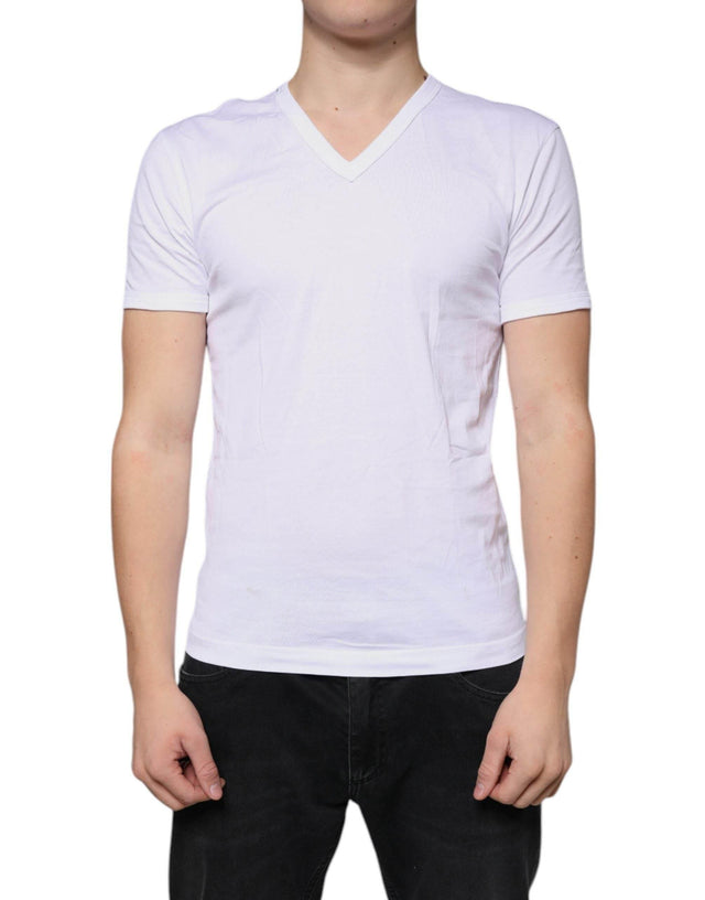 Dolce & Gabbana White Cotton V-neck Short Sleeves T-shirt - Hilstor