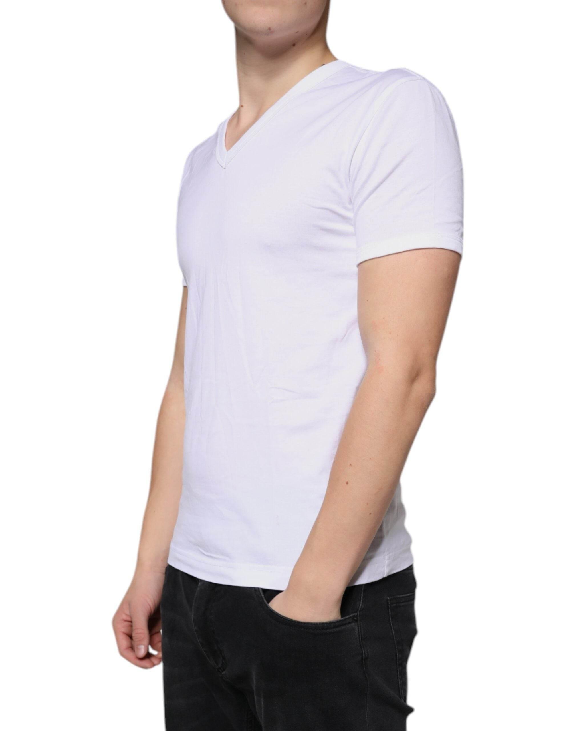 Dolce & Gabbana White Cotton V-neck Short Sleeves T-shirt - Hilstor