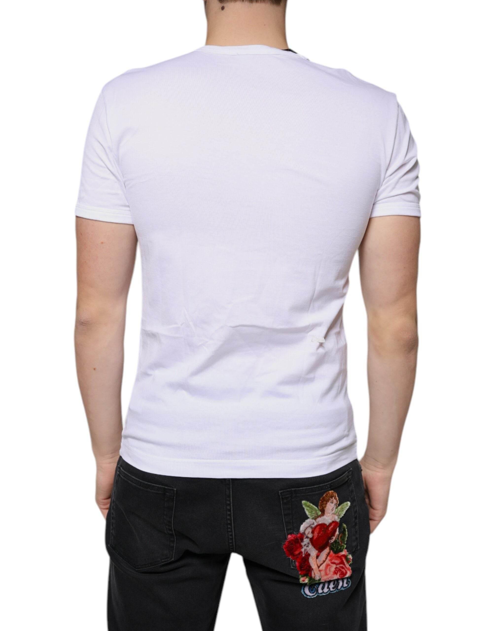 Dolce & Gabbana White Cotton V-neck Short Sleeves T-shirt - Hilstor