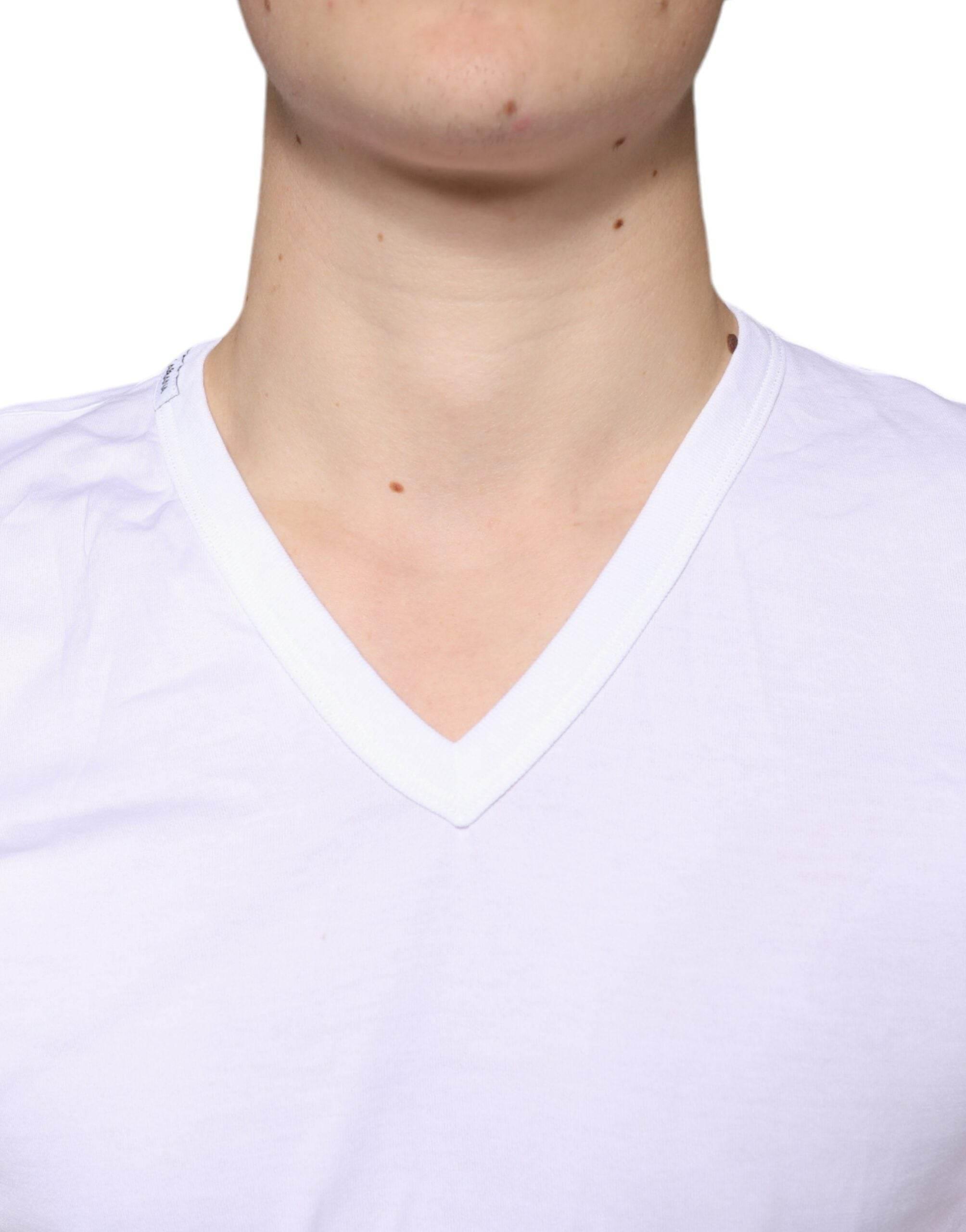 Dolce & Gabbana White Cotton V-neck Short Sleeves T-shirt - Hilstor