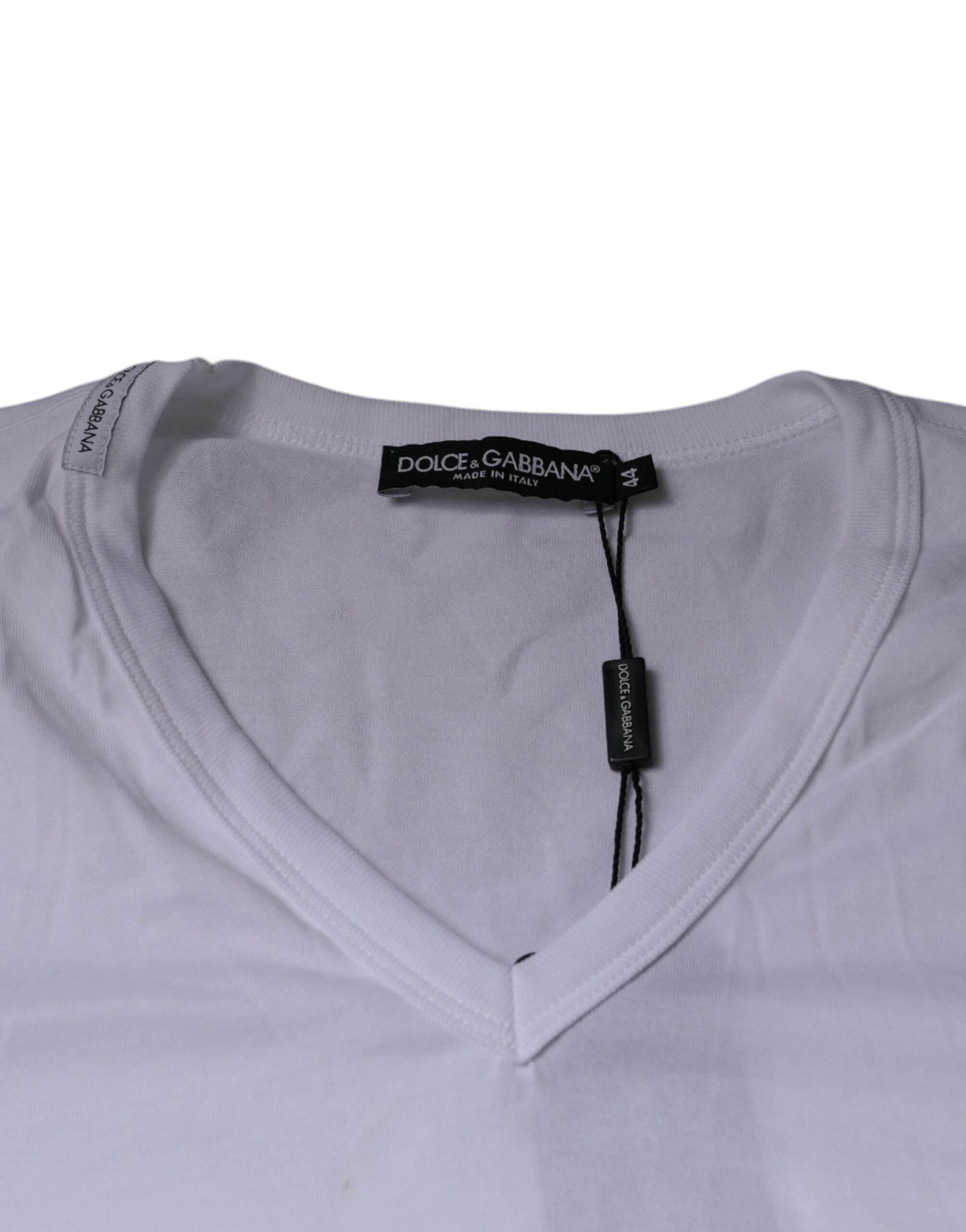Dolce & Gabbana White Cotton V-neck Short Sleeves T-shirt - Hilstor