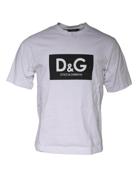 Dolce & Gabbana White Logo Print Cotton Crew Neck T-shirt - Hilstor