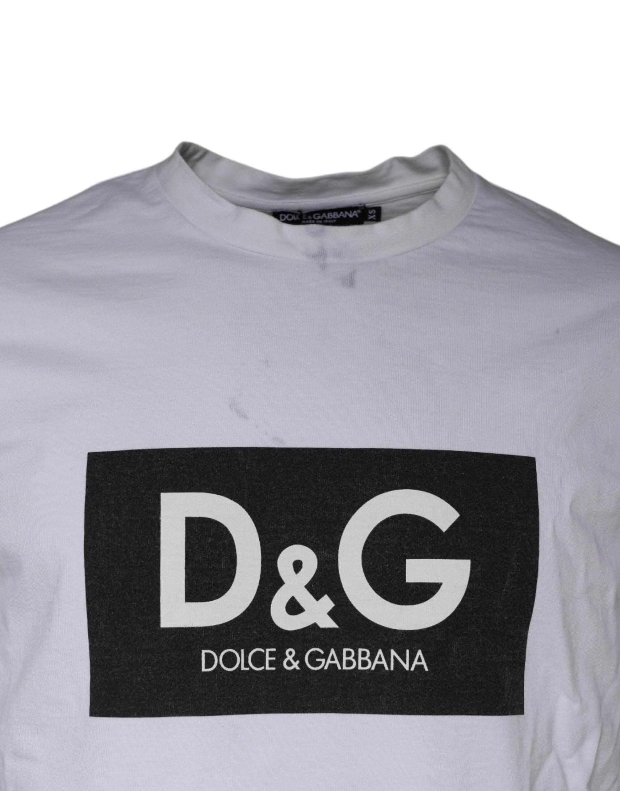 Dolce & Gabbana White Logo Print Cotton Crew Neck T-shirt - Hilstor
