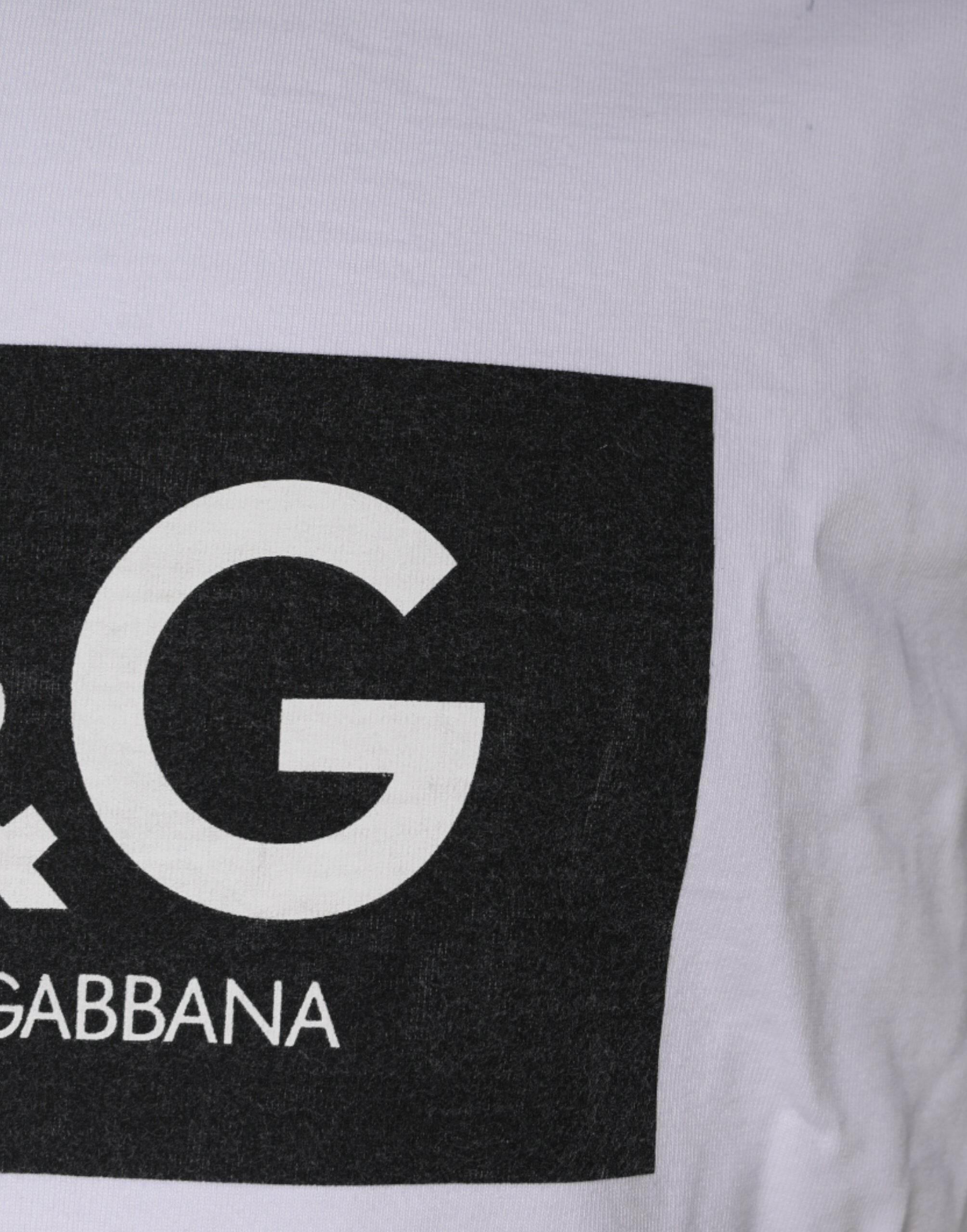 Dolce & Gabbana White Logo Print Cotton Crew Neck T-shirt - Hilstor