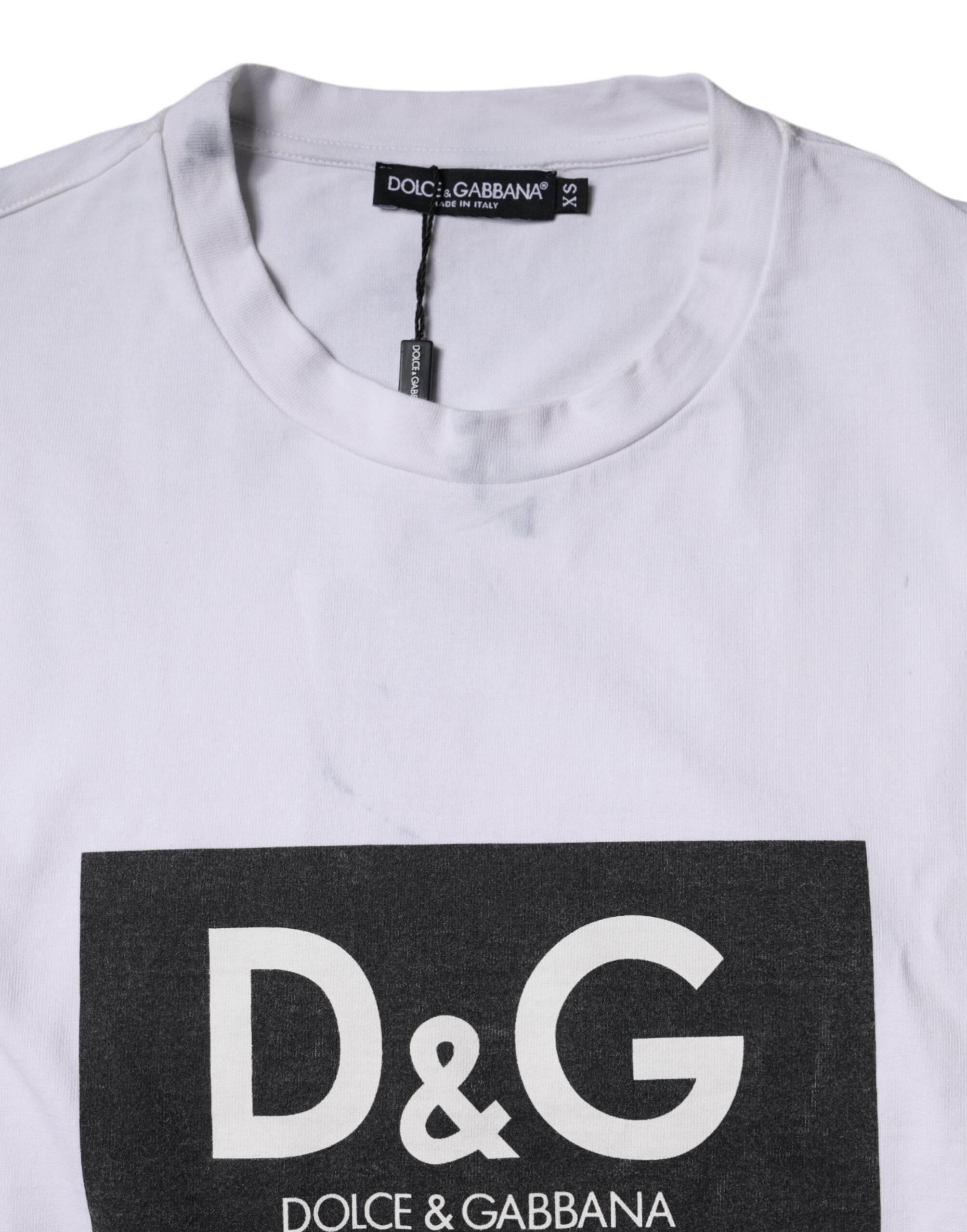 Dolce & Gabbana White Logo Print Cotton Crew Neck T-shirt - Hilstor