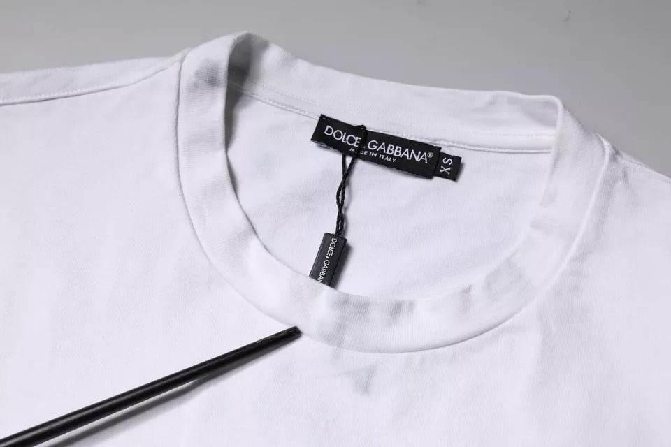 Dolce & Gabbana White Logo Print Cotton Crew Neck T-shirt - Hilstor