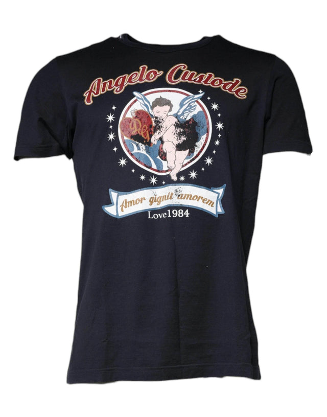 Dolce & Gabbana Black Graphic Print Cotton Crew Neck T-shirt - Hilstor