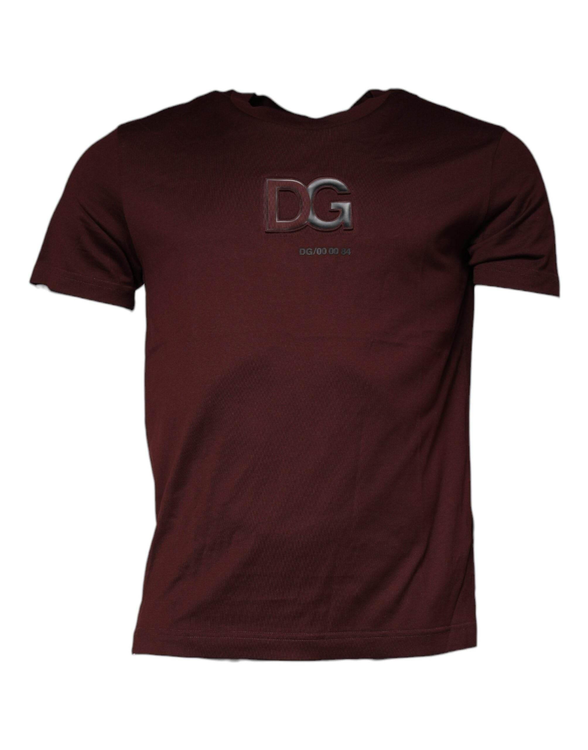 Dolce & Gabbana Maroon DG Logo Cotton Crew Neck T-shirt - Hilstor