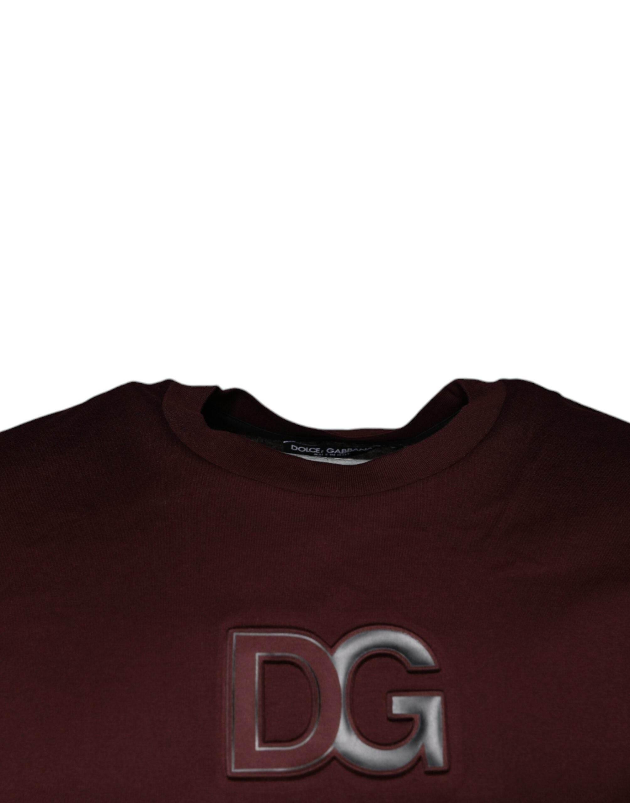 Dolce & Gabbana Maroon DG Logo Cotton Crew Neck T-shirt - Hilstor