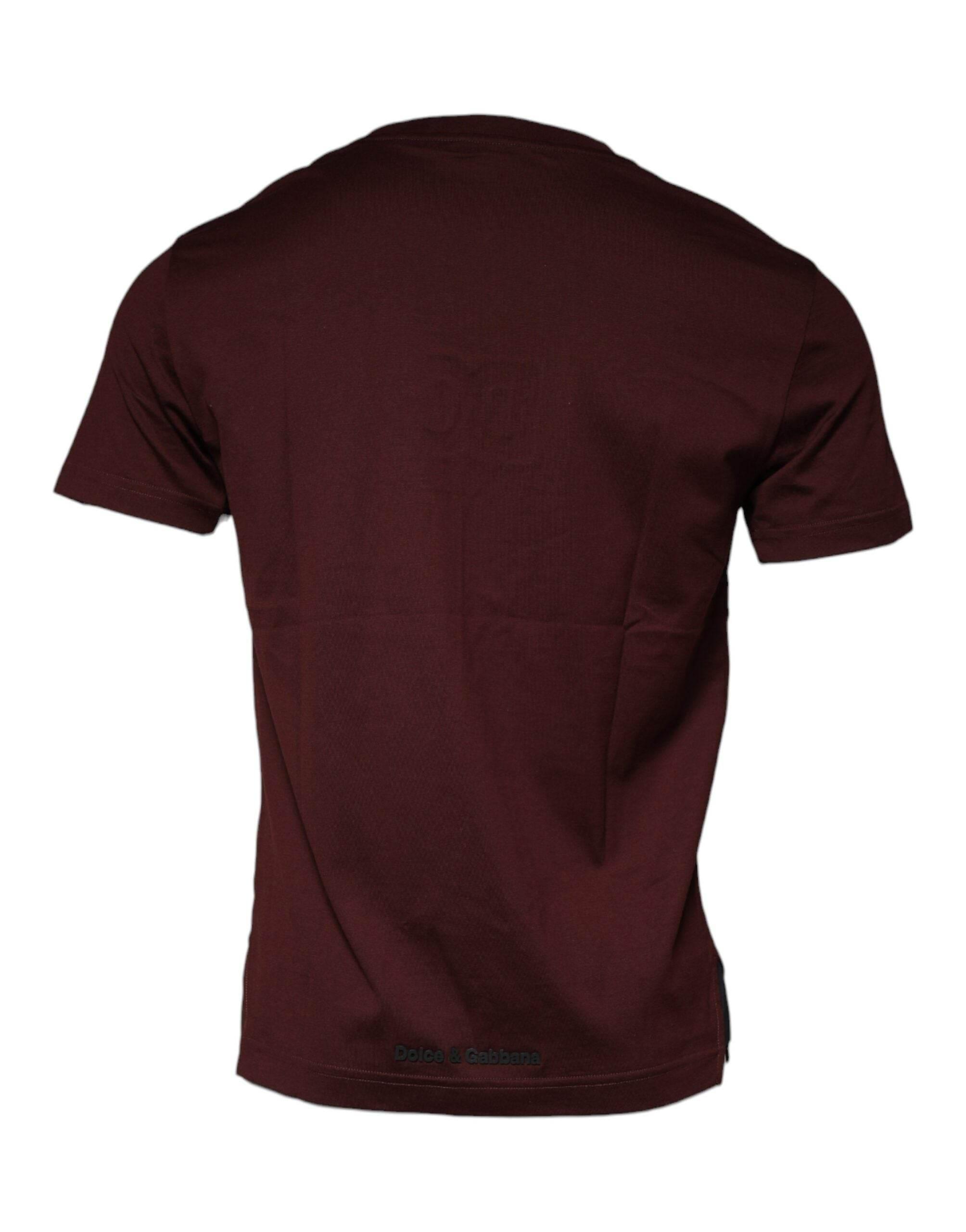 Dolce & Gabbana Maroon DG Logo Cotton Crew Neck T-shirt - Hilstor