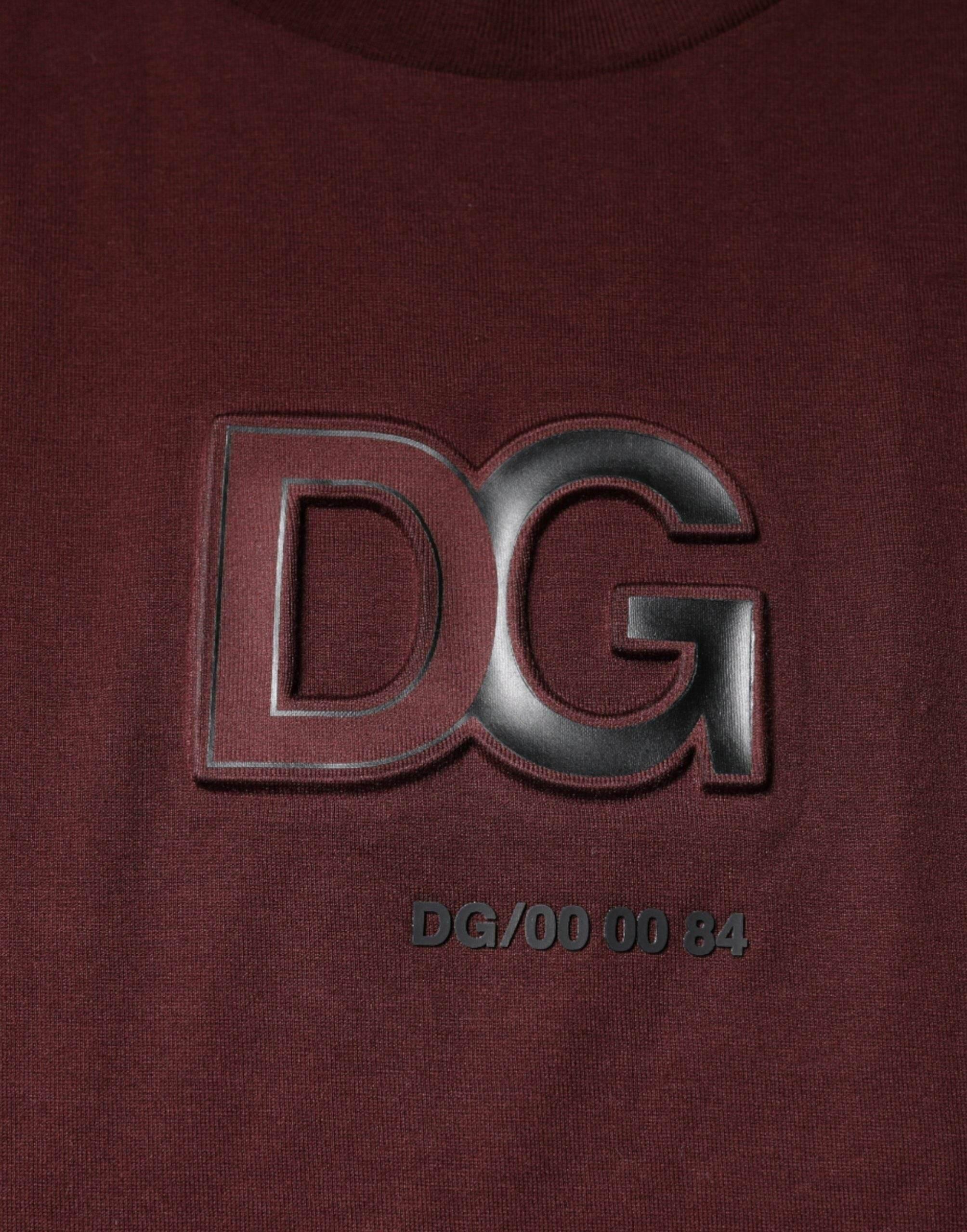 Dolce & Gabbana Maroon DG Logo Cotton Crew Neck T-shirt - Hilstor