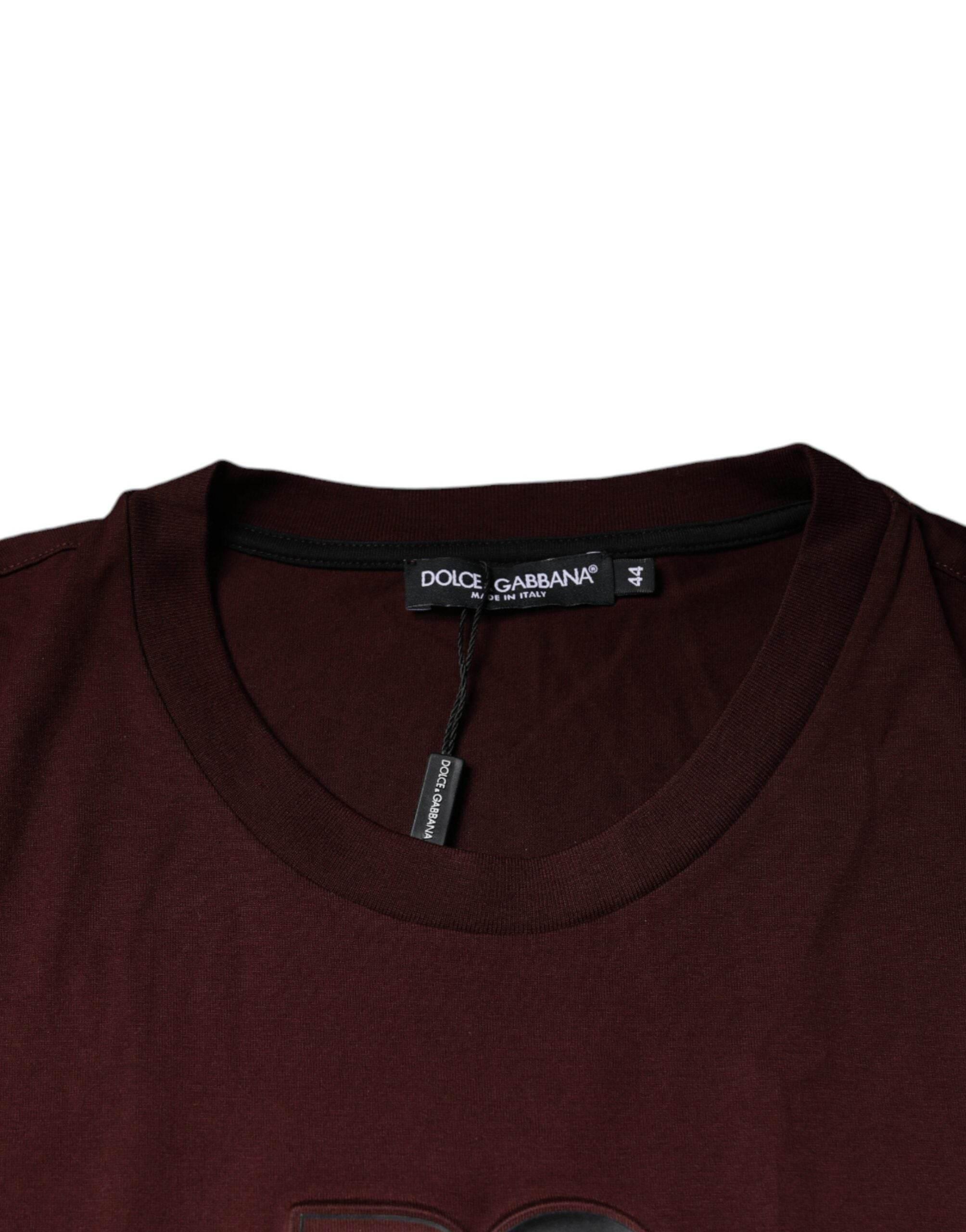 Dolce & Gabbana Maroon DG Logo Cotton Crew Neck T-shirt - Hilstor