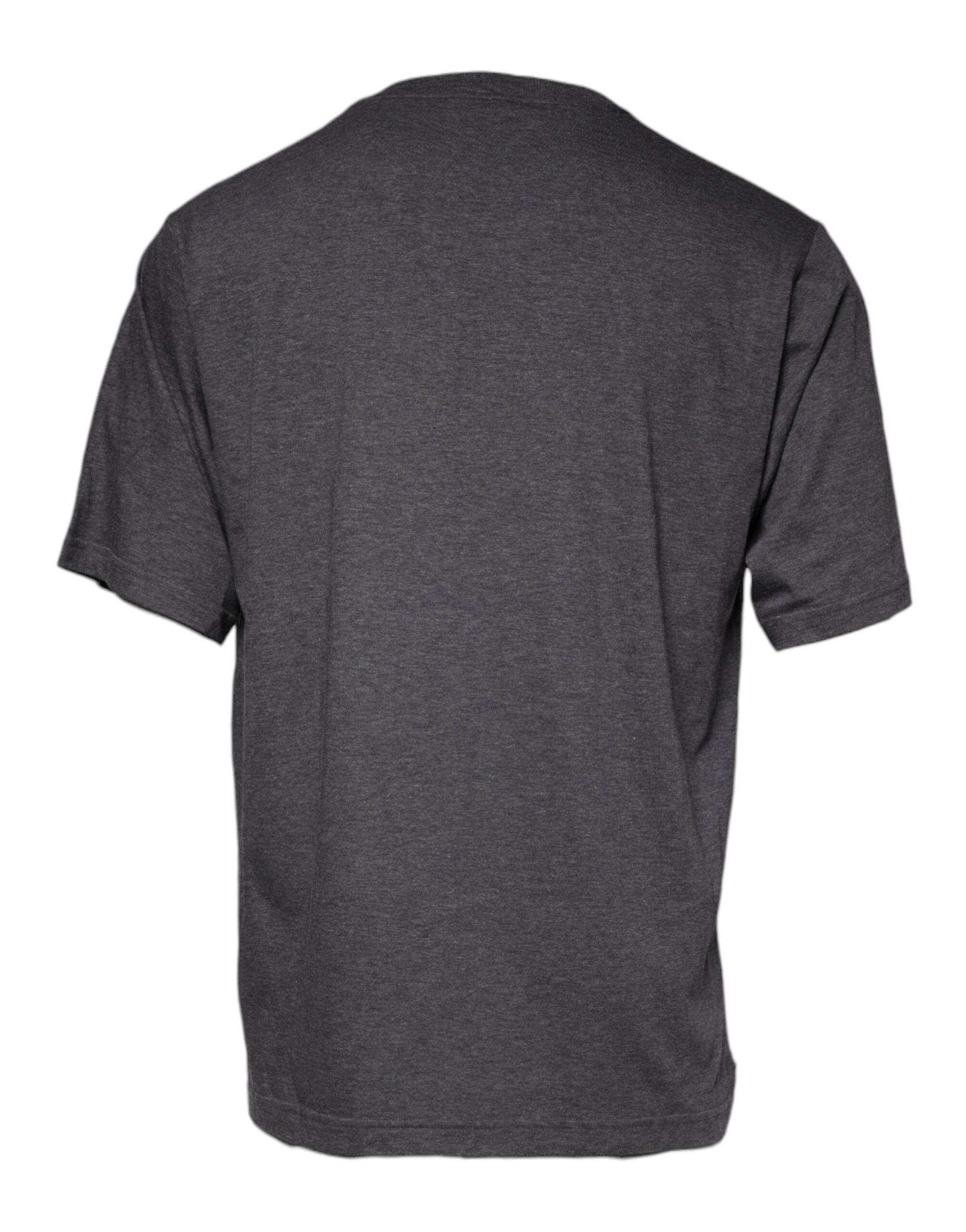 Dolce & Gabbana Gray Logo Patch Cotton Crew Neck T-shirt - Hilstor