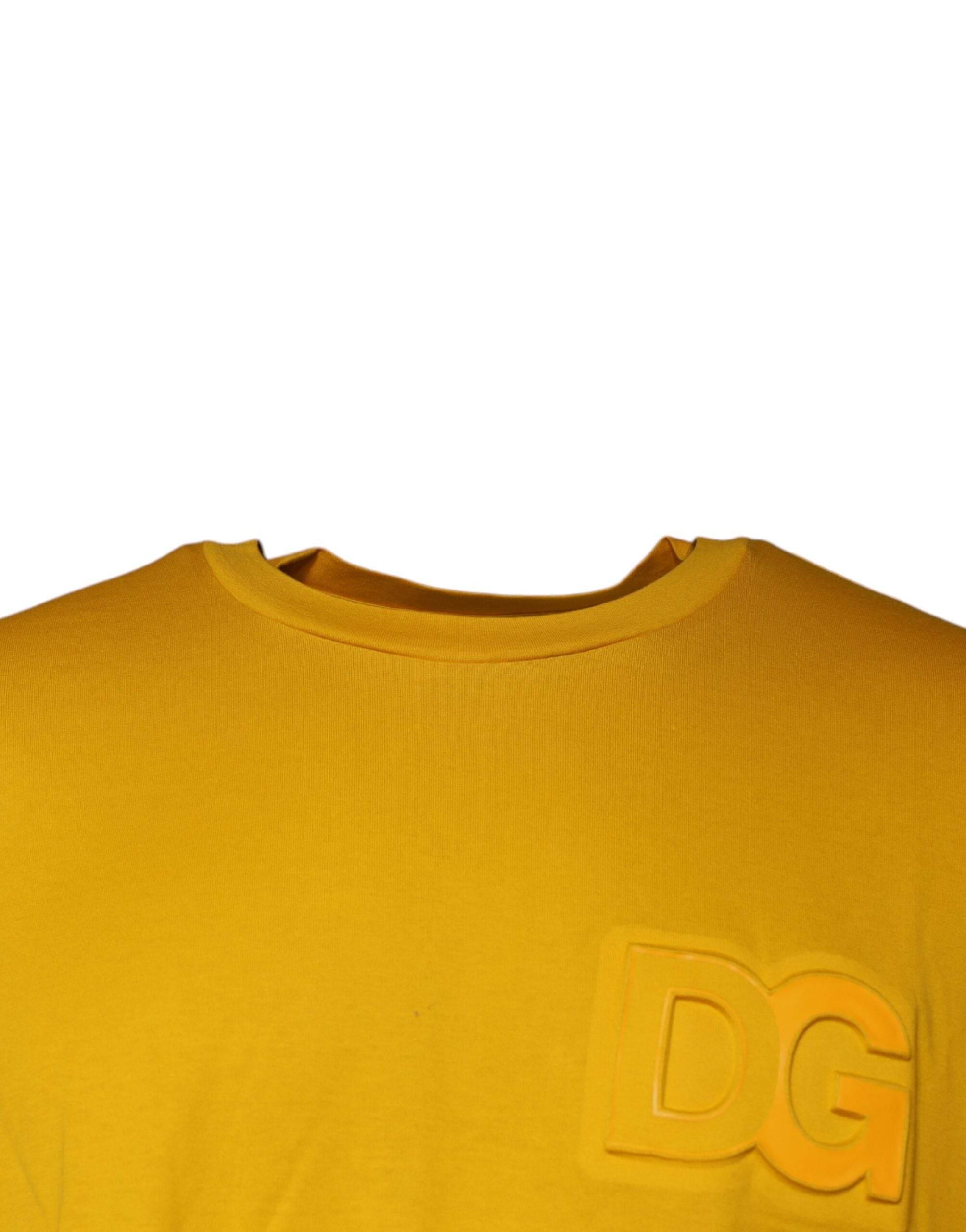 Dolce & Gabbana Mustard Embossed Logo Crew Neck T-shirt - Hilstor