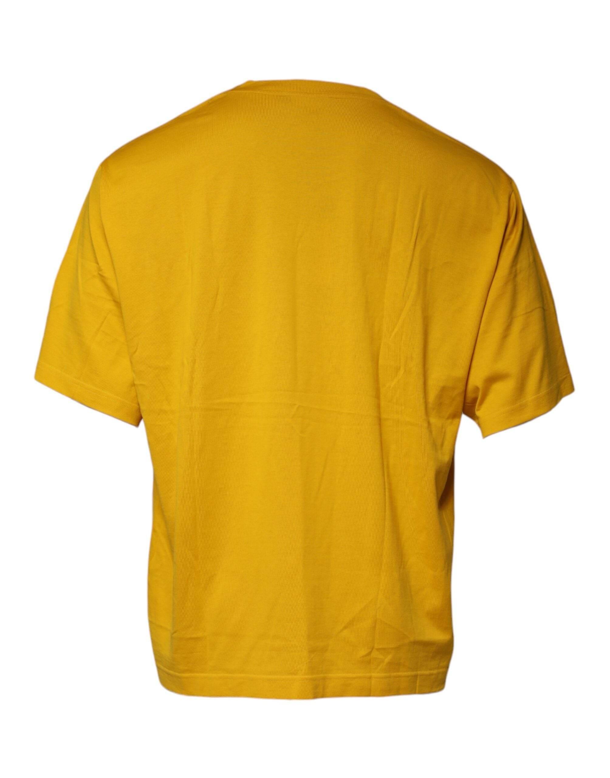 Dolce & Gabbana Mustard Embossed Logo Crew Neck T-shirt - Hilstor