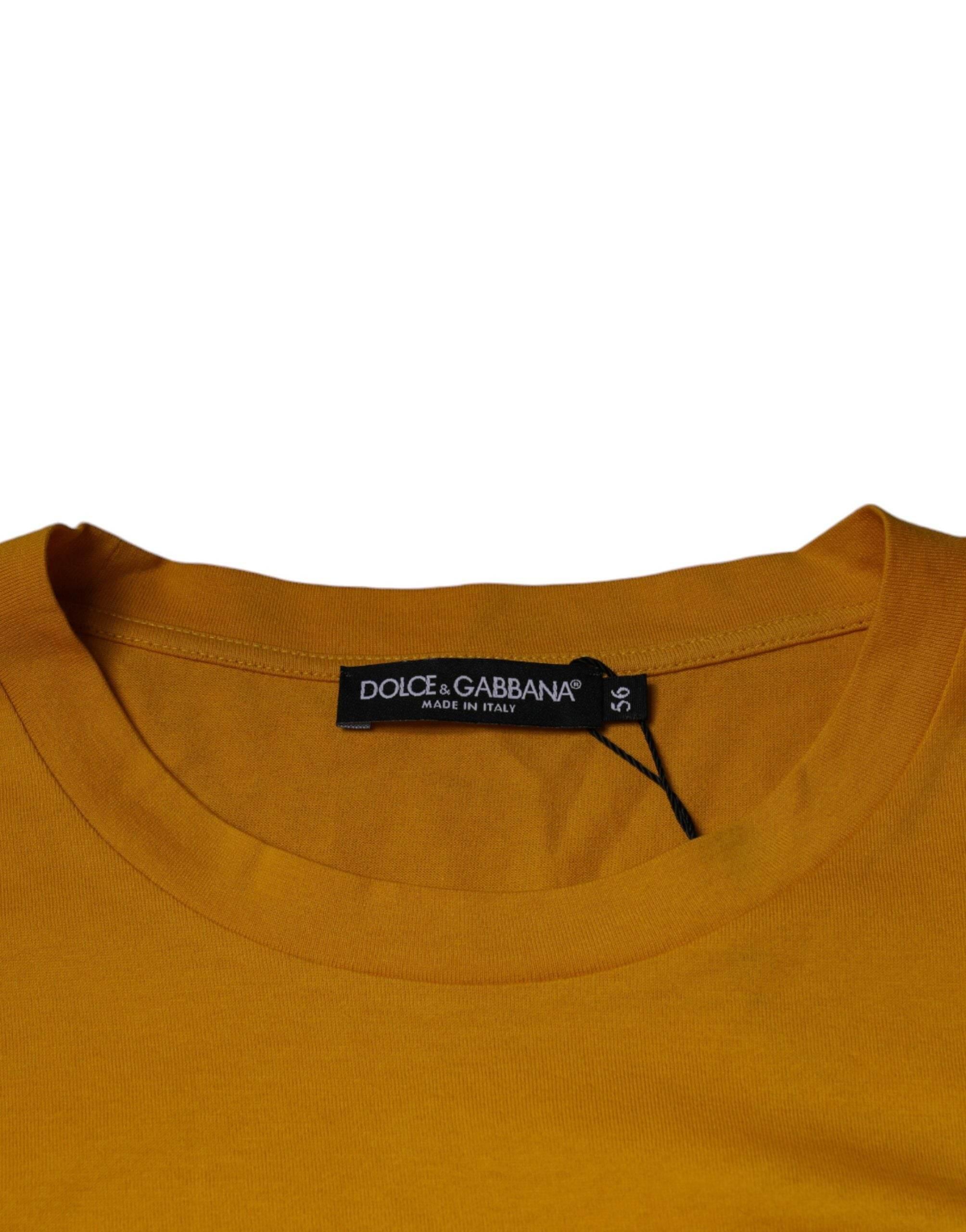 Dolce & Gabbana Mustard Embossed Logo Crew Neck T-shirt - Hilstor