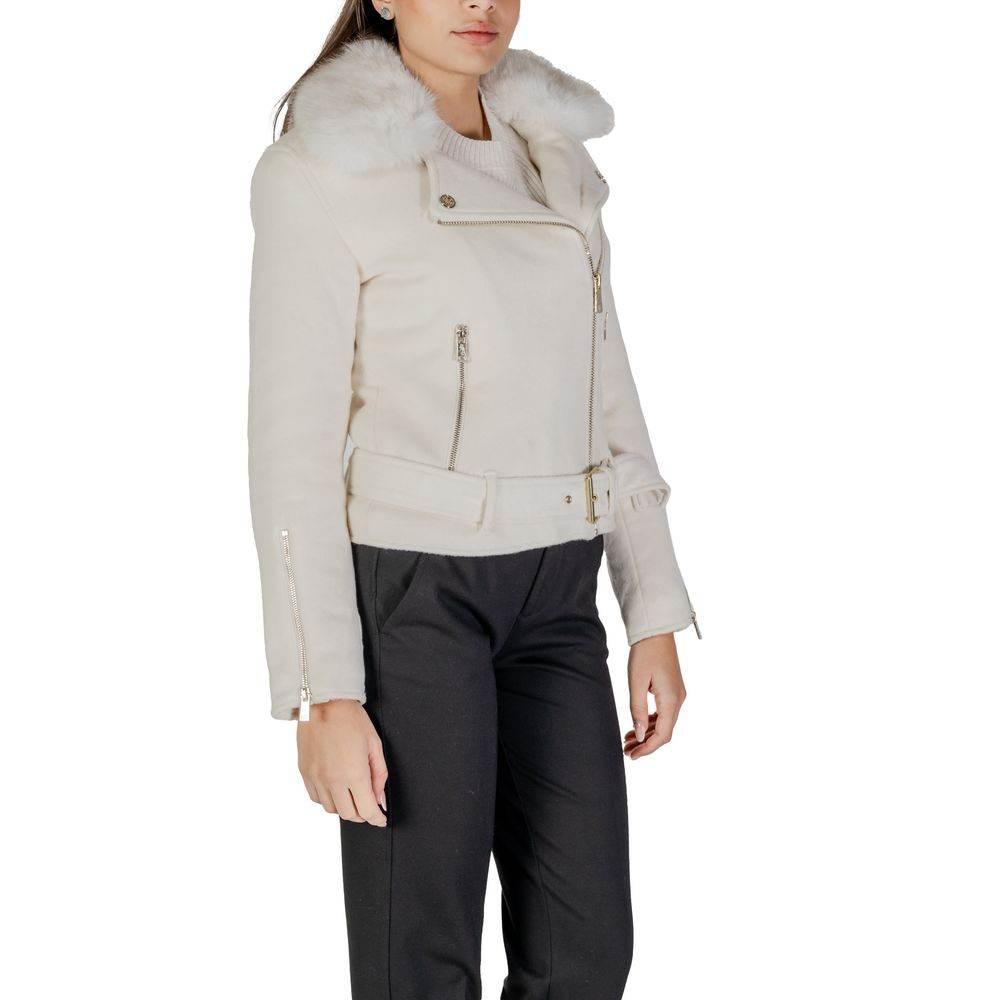Guess Cream Polyester Jackets & Coat - Hilstor