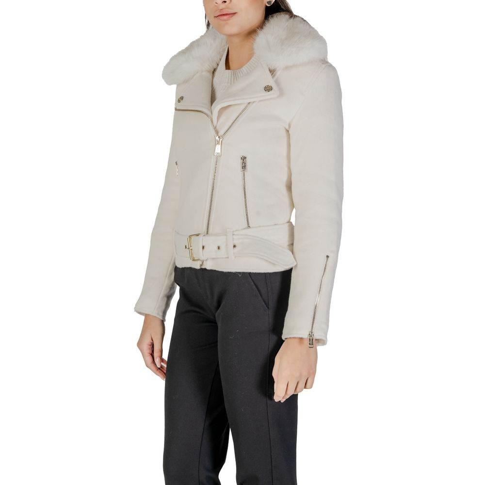 Guess Cream Polyester Jackets & Coat - Hilstor