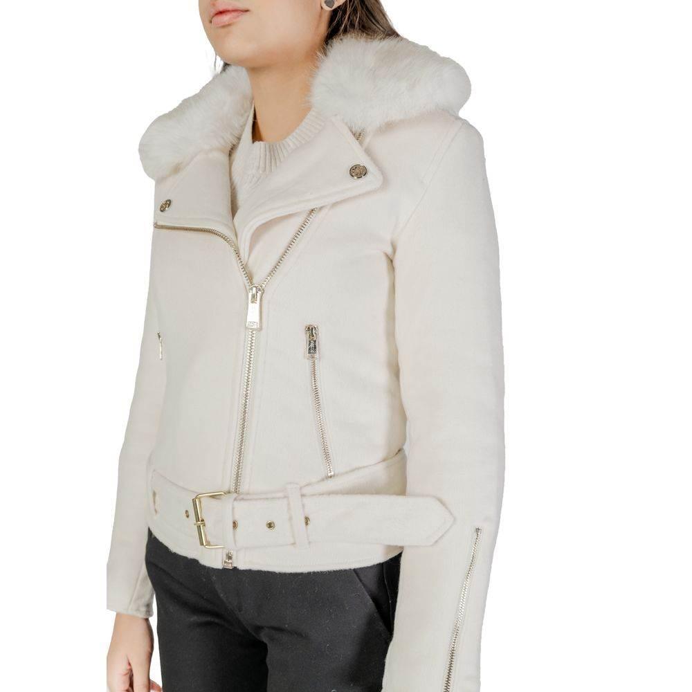 Guess Cream Polyester Jackets & Coat - Hilstor