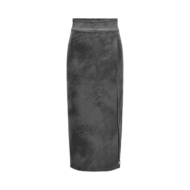 Only Gray Artificial Leather Skirt - Hilstor