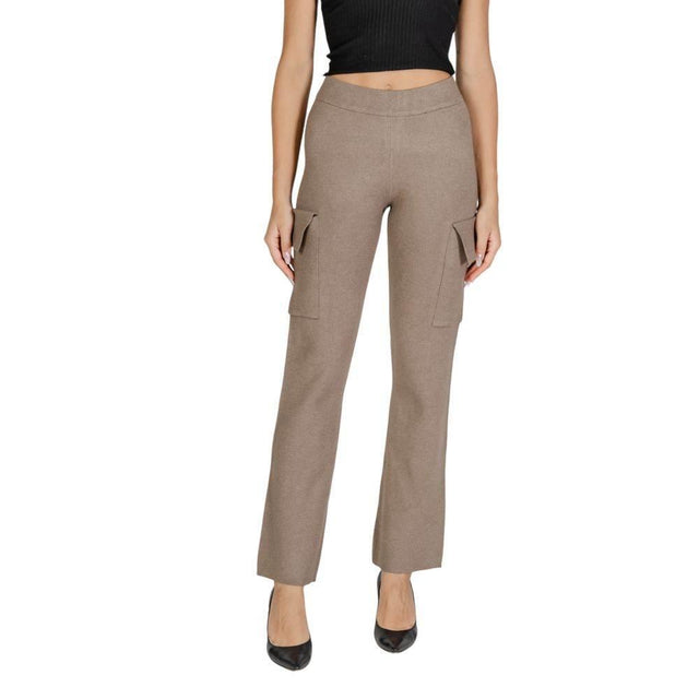 Vila Clothes Beige Viscose Pant - Hilstor