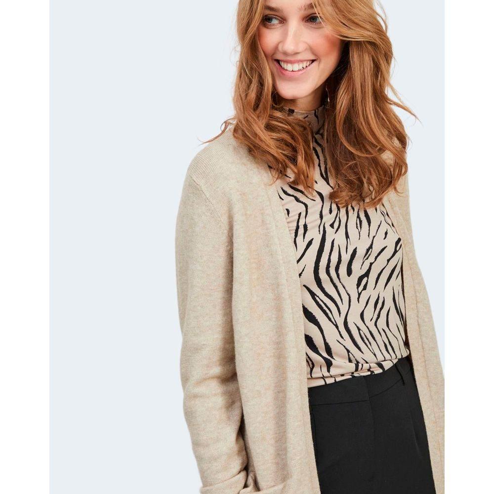 Vila Clothes Beige Viscose Cardigan - Hilstor