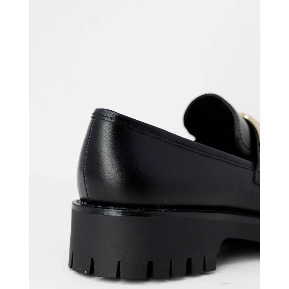 Guess Black Leather Flat Shoe - Hilstor
