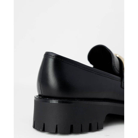 Guess Black Leather Flat Shoe - Hilstor