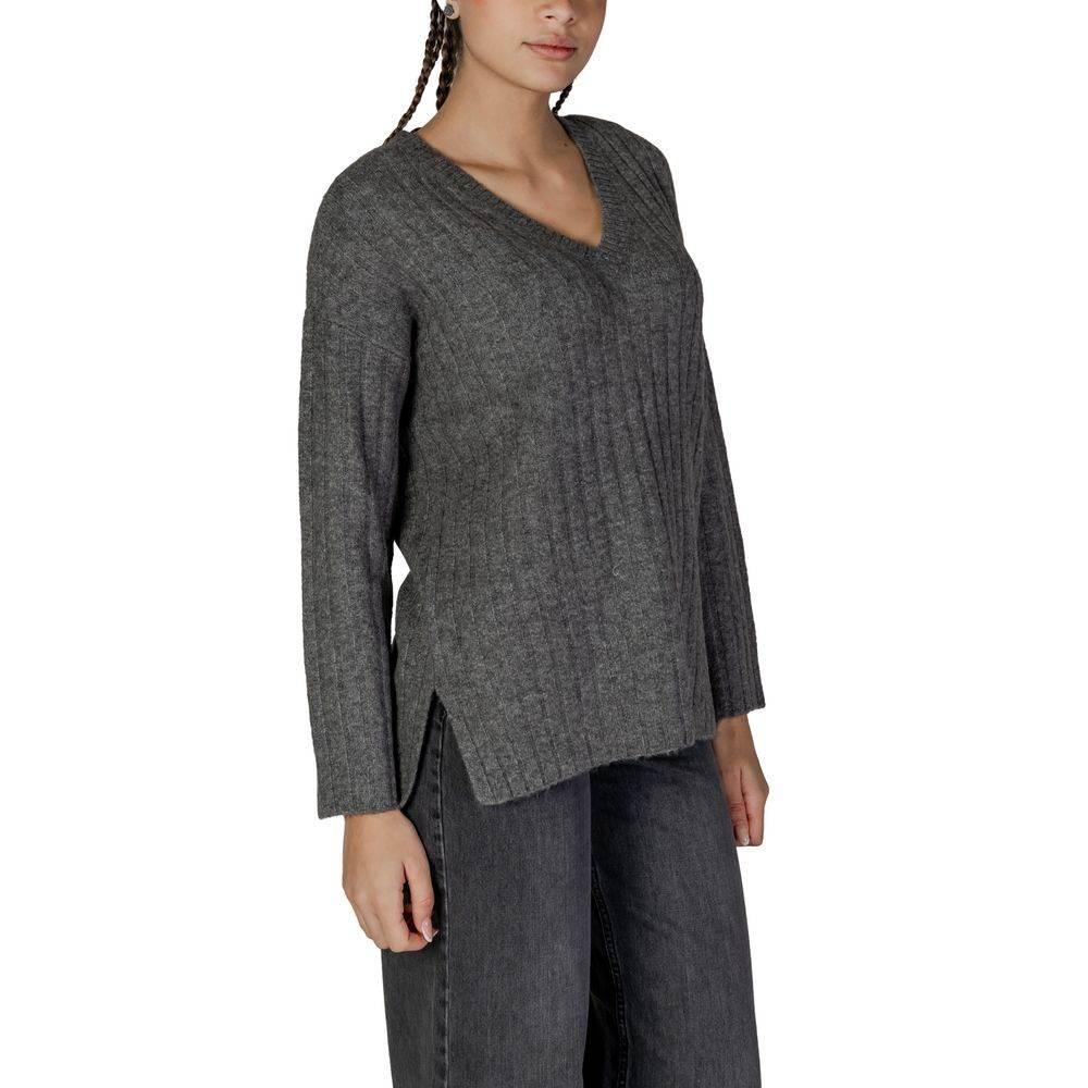 Vila Clothes Gray Marabou Sweater - Hilstor