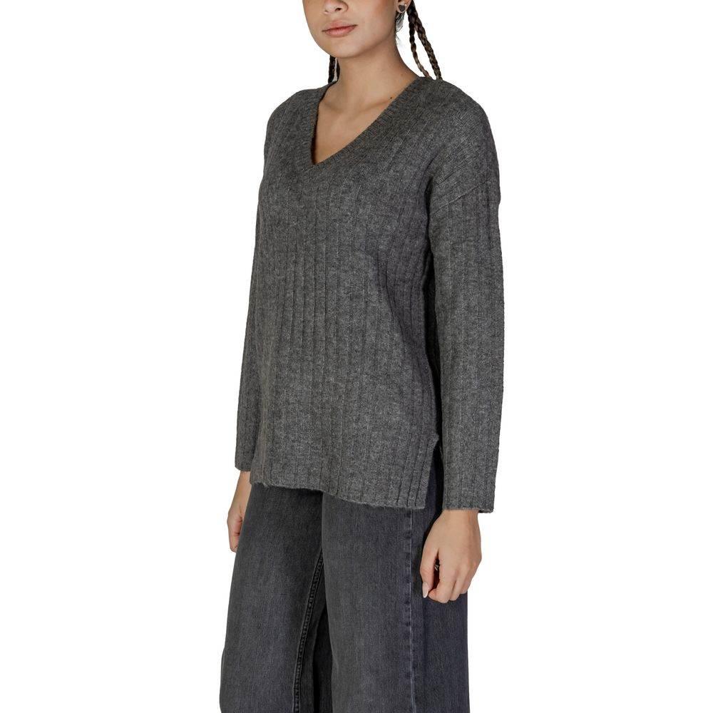Vila Clothes Gray Marabou Sweater - Hilstor